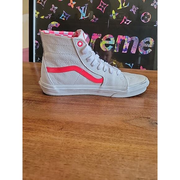 Vans Sk8-Hi Leather High Top White Pink Skateboard Sneaker Men Sz 7.5 Women Sz 9 - Picture 7 of 13